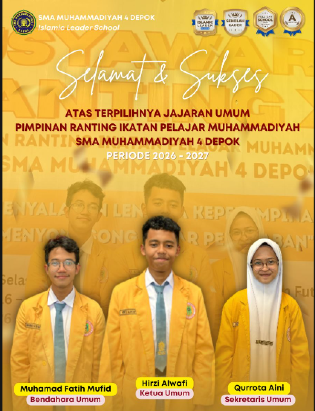 Hirzi Alwafi terpilih menjadi Ketua Umum PR IPM SMA Muhammadiyah 4 Depok