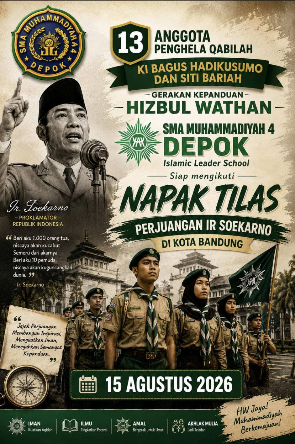 Belajar dari Jejak Sang Proklamator, Mencetak Pemimpin Berkarakter: 13 Kader Hizbul Wathan SMA Muhammadiyah 4 Depok Ikuti Napak Tilas di Bandung